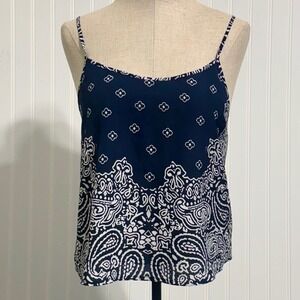 MADE for Impulse Womens M Navy Blue Bandana Paisley Tank Top Exposed Zipper Boho
